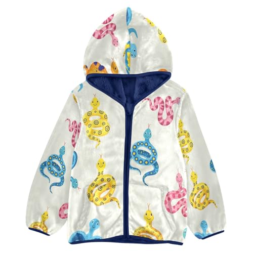 Colorful Snakes on Cream Toddler Fleece Jacket Girl Boys Hooded Fleece Jacket Coat Warm Outwear Zip-up 3-10T