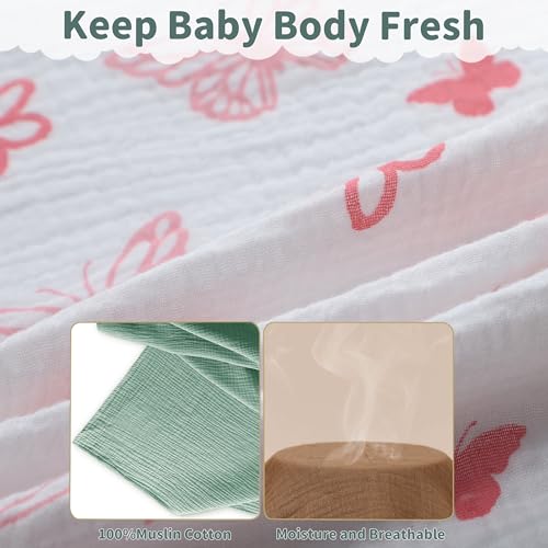 Image of Muslin Swaddle Blankets for Newborn, 2 Pack Breathable Soft Receiving Blanket, Large 41 x 41 inches Swaddle Wrap Burping Clothes, Essentials Infant Shower Items. (Gray & Pink Butterfly)