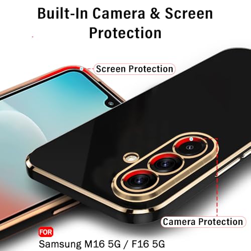 Image of TheGiftKart Luxurious Golden-Plated Back Cover Case for Samsung Galaxy M16 5G / F16 5G | Raised Lips for Camera & Screen Protection | Shockproof Design | Stylish Back Case Cover (TPU, Black)