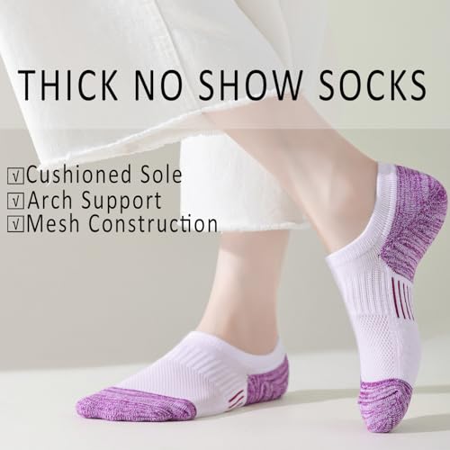 Image of EPEIUS Thick No Show Socks for Women Athletic Ankle Socks Cushioned Running Low Cut Non Slip Footies 3 /6 Pairs