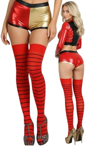 Image of ToBeInStyle Women's Opaque Hosiery Thin Striped Thigh High Long Stocking