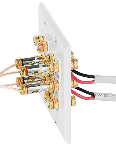 Fosmon (2-Gang 5.1 Surround Distribution Home Theater Wall Plate - Premium Quality Gold Plated Copper Banana Binding Post Coupler Type Wall Plate For Speakers And Rca Jack For Subwoofer (White) #TOP5