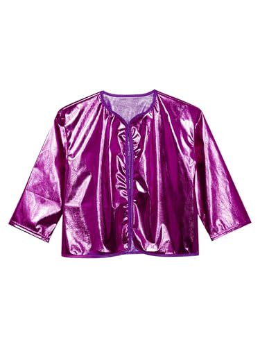 YEAHDOR Kids Girls Shiny Metallic Cardigan Cheerleading Dance Performance Shrug Tops Open Front Outerwear