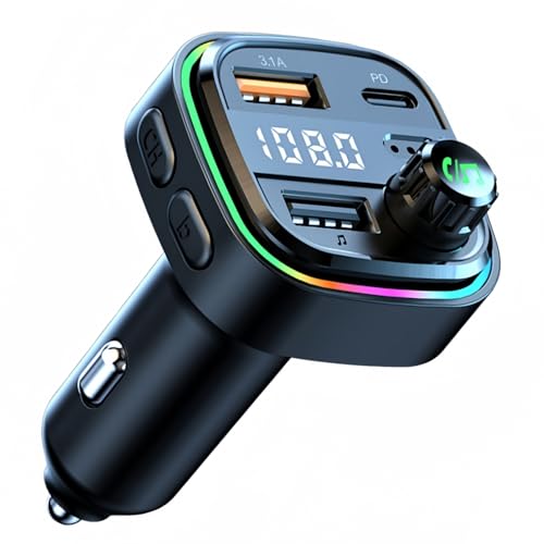 YCTech Bluetooth FM Transmitter for Car Phone Charger Wireless Bluetooth Car Adapter with USB C PD 30W Fast Charging Hands-Free Calling HiFi Bass Sound USB Drive LED Display for iPhone & Samsung