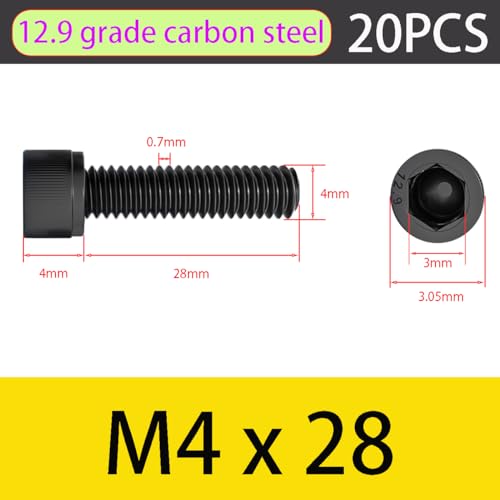 Qrity 20PCS M4x28mm Cylinder Screws with Hexagon Socket, Carbon Steel Fully Thread Fastener Screw - Image 2