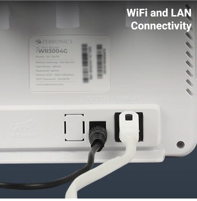 Image of Zebronics WR3004G Wi-Fi 6 Router with 4G /5G Sim Card Compatible, High-Speed Antenna, LAN /WAN Port Auto Switching, WPA2-PSK Security