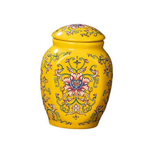 Gazechimp Porcelain Ginger Jar Ceramic Vase Tea Storage Jar with Lid Collection Home Accent Piece Party Organizer Bedroom Weddings Elegant Handicraft, Yellow