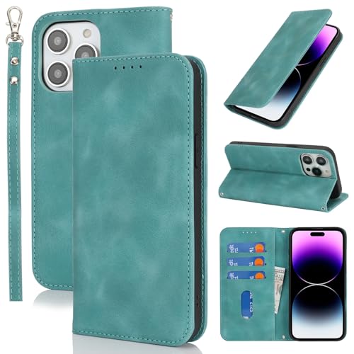 Jaorty Wallet Case for iPhone 14 Pro Max with Card Holder,Matte Cyan - image 1