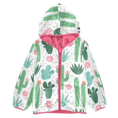OTVEE Exotic Cactus Succulent Pattern Kids Hoodie Jacket Fall Spring Full Zip Warm Outwear Coat