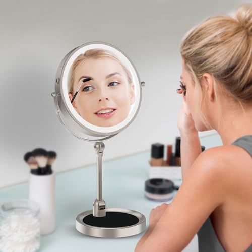 8 Lighted Makeup Mirror with 1X/10X Magnification and Rechargeable Battery for Beauty Enthusiasts