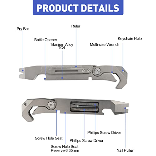 Titanium Edc Pry Bar Wrench Spanner Edc Tool Bottle Opener Nail Puller With Hex Wrench, Screw And Pocket Clip Multitool For Outdoor Camping #TOP7