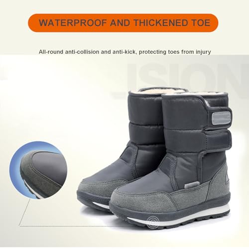 Kids Snow Boots, Boys Girls Winter Warm Cotton Shoes Thickened Fur Lined High Top Waterproof Non Slip Outdoor Walking Boots Short Boots4
