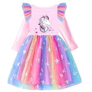 VIKITA Vestido Lentejuelas Patrón de Mariposa Unicornio Estampado Algodón Tulle Disfraz de Princesa Niñas