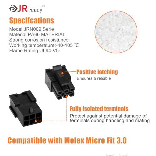 Image of JRready ST6489 Micro-Fit 3.0 Dual Row 2 4 6 8 Circuits Connector kit, w /Crimp Terminals 20-24 AWG, Molex Extraction Tool, Compatible with Molex Micro-Fit 3.0 Connector, 3.0mm Pitch, 446 Pcs