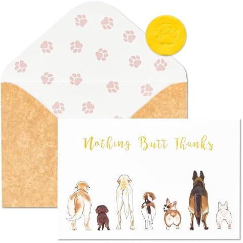 Crisky 50 Count Dog Thank You Cards Nothing Butt Thanks Gold Foil Funny Thank You Cards with Envelopes & Stickers For Friends, Women Men, Teachers, Colleagues, Dog Lovers Cover