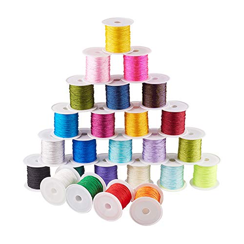 PH PandaHall 25 Colors 0.8mm Chinese Knotting Cord, 250yards Nylon Beading String Knotting Cord Kumihimo Macrame Thread Cord