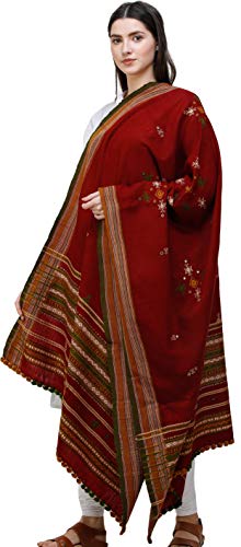 Image of Exotic India Women's Kutch Wool Shawl (SHV95--beige)