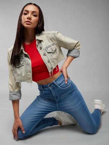 Image of Dolce Crudo Women's Skinny Fit High Rise Cropped Length Stretchable Denim Jeans