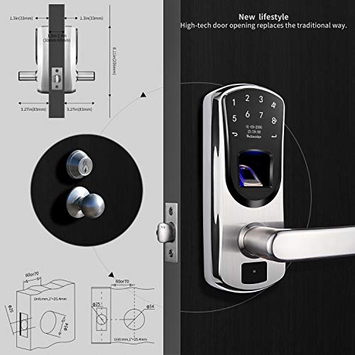 Wejupit V8 Keyless Entry Smart Door Lock,Fingerprint Stainless Steel Touchscreen With Electronic Keypads Spare Key Two-Factor Authentication Digital Biometric Auto-Lock(Left Handle Only) (Left Handle) #TOP3