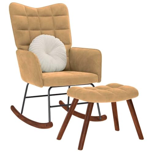 Homgoday Mecedora con Taburete de Terciopelo marrón Sillas Mecedora Sillón Relax para Salón Dormitorio Balcón Sala de Estudio