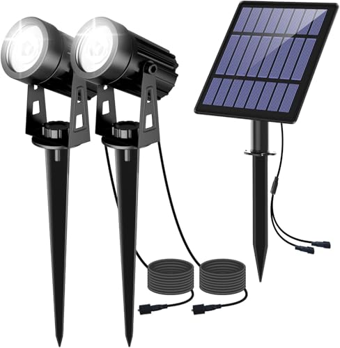CORESLUX Gartenleuchten Solar, 2 Stück Solarstrahler Solarlampen für garten, Led Gartenbeleuchtung IP65 Wasserdicht, Solarstrahler für Außen 2 Helligkeitsmodi Bäume, Hof, Gartenweg(6000K)