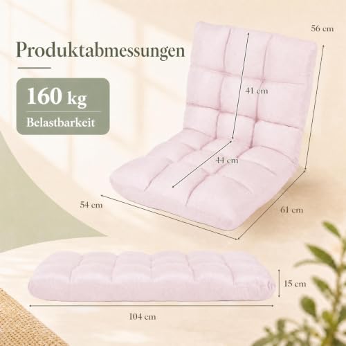 RELAX4LIFE Bodenstuhl Klappbar, Bodensessel mit Verstellbarer Rückenlehne & Liegefunktion, Bodensitz gepolstert in Leinenoptik… – Ansicht 6