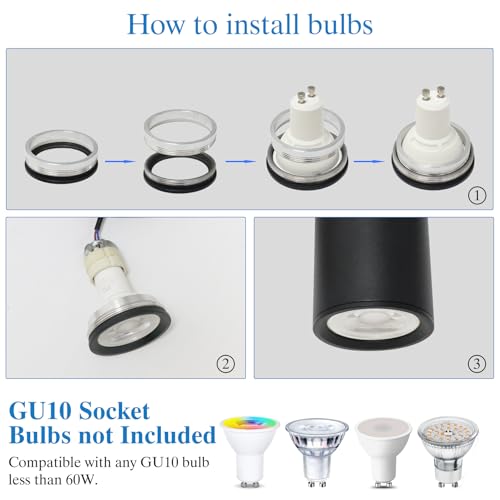 Klighten Pendelleuchte GU10 Zylinder, 2 Flammig Hängelampe, Hängeleuchte Höhenverstellbar Pendellampe für Küche Schlafzimmer Esstisch Wohnzimmer, Schwarz, Ohne Leuchtmittel