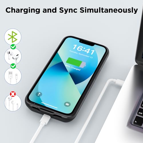 LCLEBM [7000mAh] Akku hülle für iPhone 13, neues Upgrade mit hoher Kapazität, wiederaufladbares erweitertes Akkupack, schützende tragbare intelligente Backup-Ladeabdeckung für iPhone 13(1 Pack)