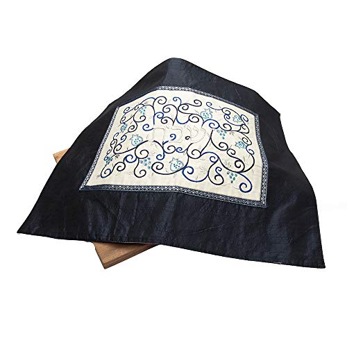 Challah Cover For Jewish Bread Board - Yair Emanuel Embroidered Challa Cover Pomegranates White On Blue (Bundle) #TOP2