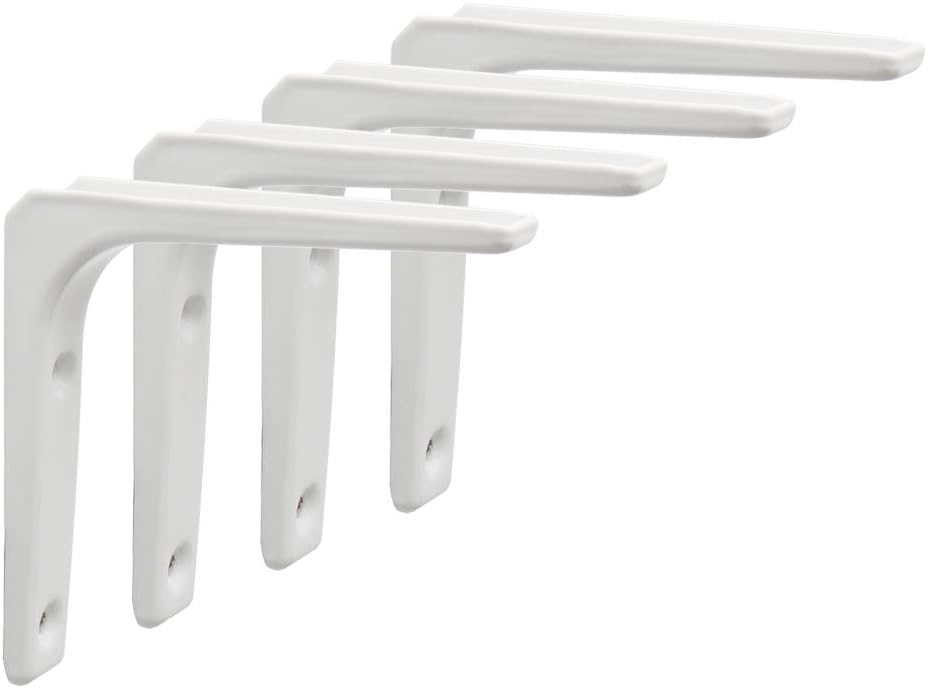 Sayayo Shelf Bracket Corner Brace Angle Bracket Shelf Support Wall Hanging 100mm*100mm, Metal Bright White Finished, 4 Pcs, EJR100W-4P