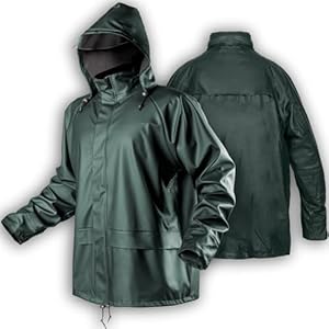 NEO TOOLS Veste de pluie à capuche pour homme; M-3XL; Tissu extérieur PU + PVC; Doublure polyester; Coutures thermosoudées; Fermetures éclair et poches imperméables; Ouvertures de ventilation