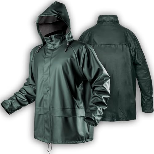 NEO TOOLS Herren Regenjacke mit Kapuze, Gr. M-XXXL, Oberstoff PU+PVC, Futter 100% Polyester 310 g/m2, verklebte Nähte, Reißverschlüsse und Taschen vor Wasser geschützt,...