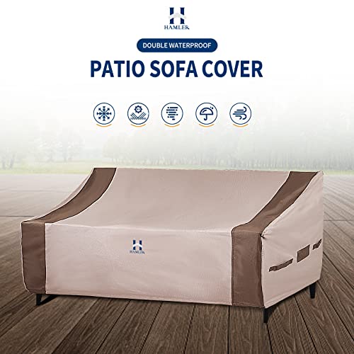 Hamler Patio Sofa Cover, 3-Seater Heavy Duty Outdoor Couch Cover Waterproof, Outdoor Loveseat Cover With Air Vents And Handles, Outdoor Sofa Cover Fits Up To 93" W X 40" D X 24" H, Brown & Beige #TOP1