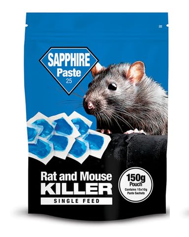 Sapphire Paste 25 Rat & Mouse Killer – Single Feed Poison Paste Bait with Brodifacoum 0.0025% – Fast-Acting Rodent Control for Indoor & Outdoor Use – 150g Resealable Pouch (3)