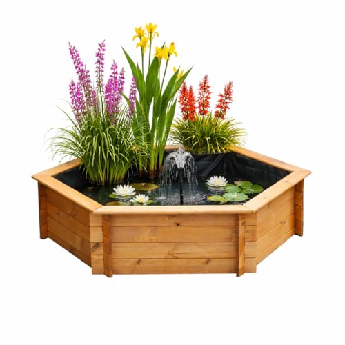 Promadino Raised Hexagon Garden Solar Pond Set with Solar Powered Water Pump Fountain & includes pond liner