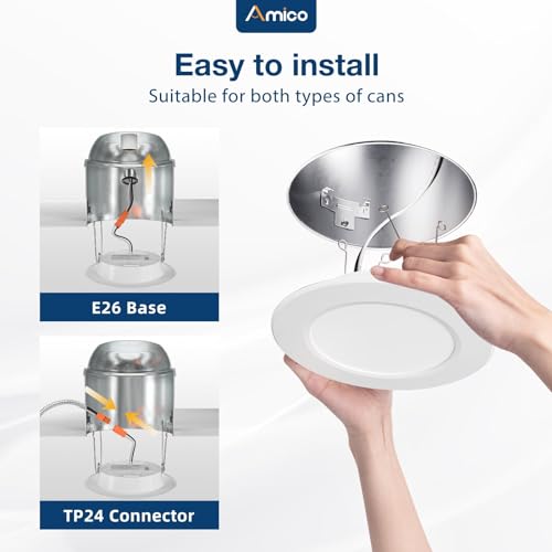 image for Amico Recessed Lighting 5/6 Inch, 12 Pack 5CCT Flat LED Can Lights, 27