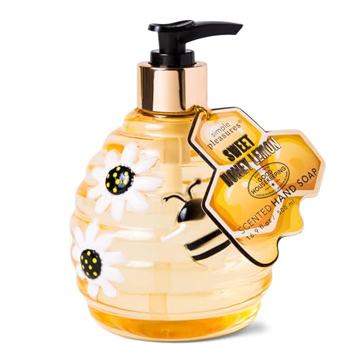 Simple Pleasures Beehive Sweet Honey Lemon Scented Liquid Hand Soap Dispenser - Plastic Novelty Decorative Refillable Hand Pump for Kitchen Countertops and Bathroom Sinks