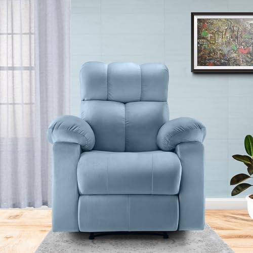 Image of Little NAP Helios Soft Suede Fabric Single Manual Standard Recliner | Padded 1 Seater Aaram Sofa | Relaxing Chair for Home Office Living Bed Room | Sky Blue