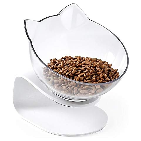 Luck Dawn Cat Elevated Bowl with Raised Stand, 15 Degree Tilted Design Neck Guard Stand Raised Pet Food Water Feeder Bowl for Cats or Small Dogs Cover