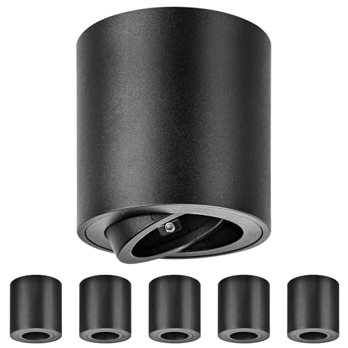 GeyouLux Surface-Mounted Spotlight GU10, 30° Pivotable Ceiling Spotlights Black, Φ80×84mm Surface-Mounted Spotlight with GU10 Socket, Surface-Mounted Light made of Aluminium, Round 230V Downlight, 6