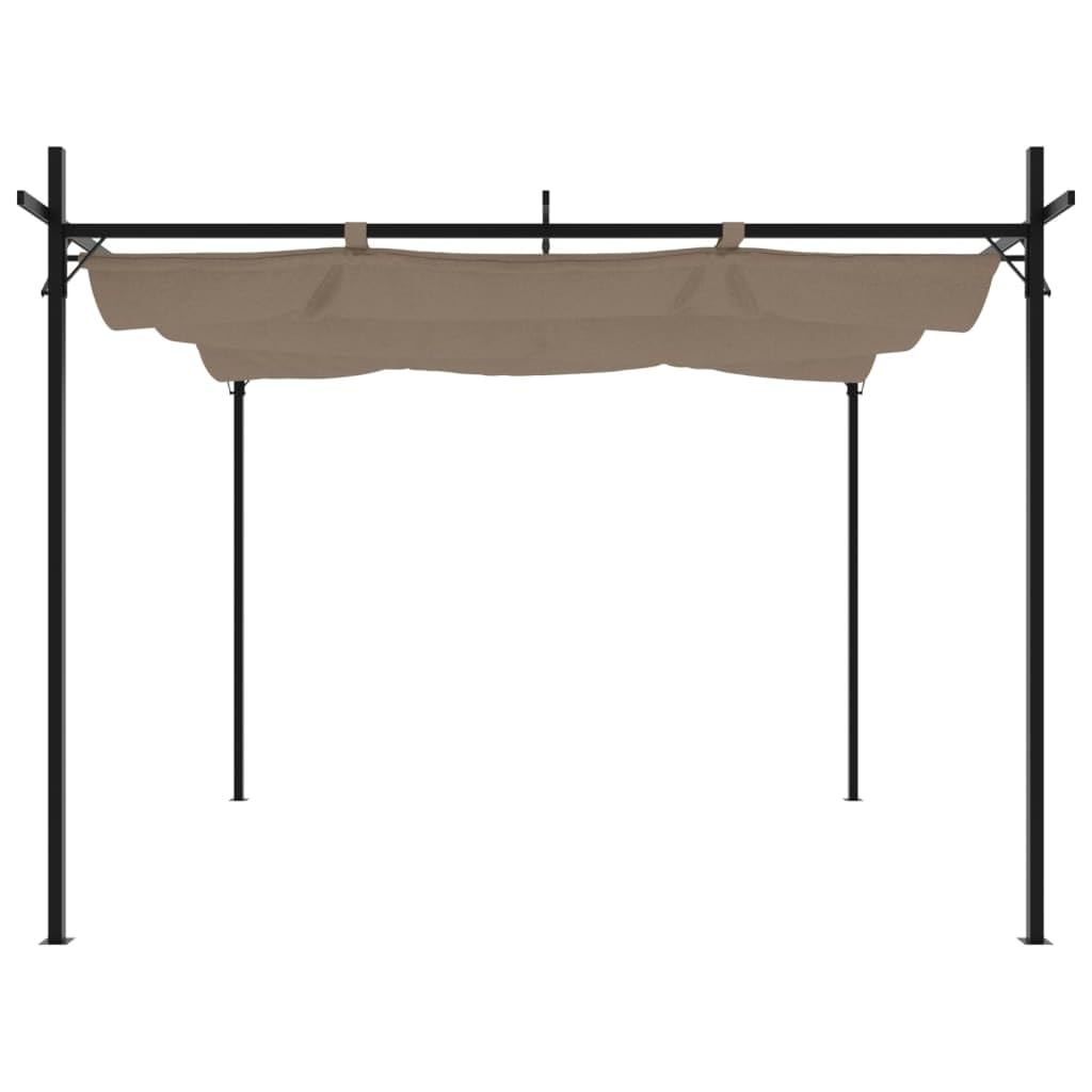 Pergola con tetto scorrevole, tortora, 295 x 292 x 230 cm, gazebo da giardino con robusto telaio in acciaio e alluminio, dispenser di ombra flessibile per terrazza, giardino e esterni