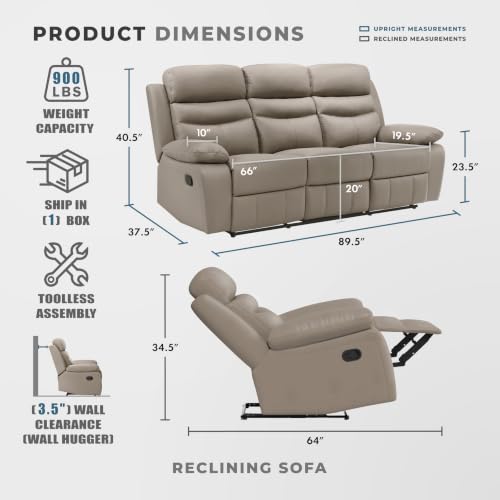 Image of Lexicon Leather Match Manual Recliner Sofa, Wall Hugger Recliner, Latte