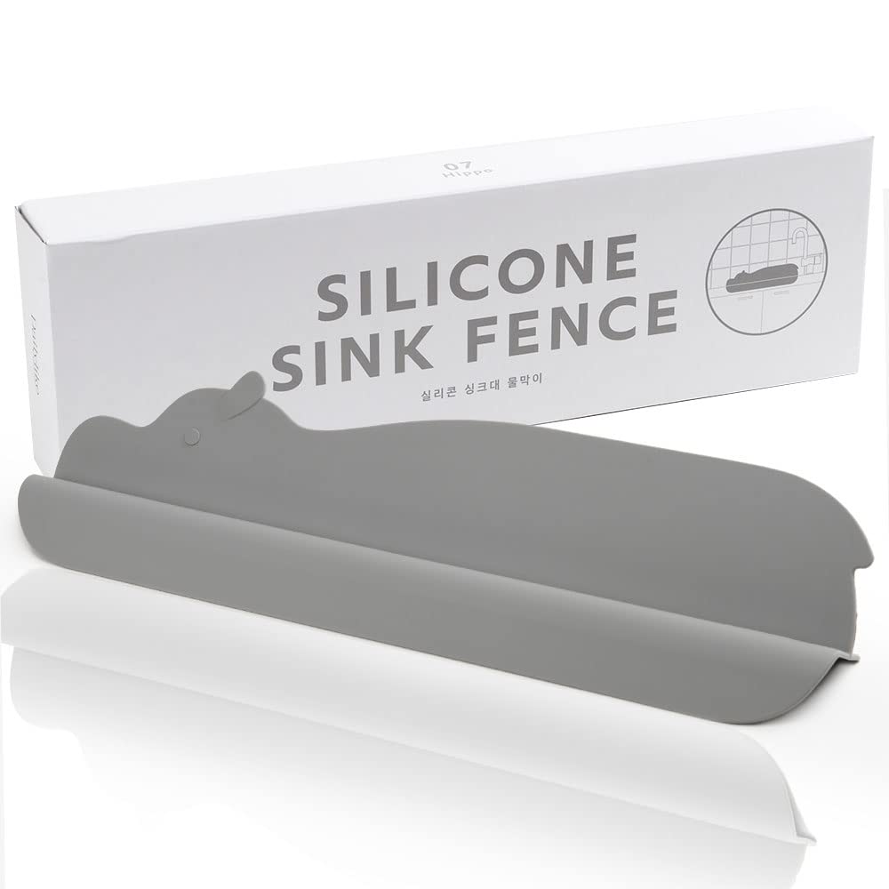 Dailylike Premium Silicone Water Splash Guard- Long Water Block Splash Guard for Kitchen Sink and Bathroom, Faucet Water Splatter Backsplash Protector, Fun Designs 19.7x5.5x2.5in (Hippo)