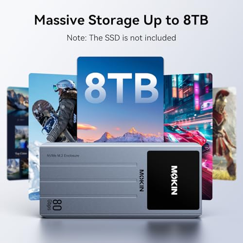 Image of MOKiN 80Gbps M.2 NVMe SSD Enclosure with LCD Display, Cooling Fan, PCIe Gen5, M.2 Enclosure Compatible with Thunderbolt 5 /4 /3 & USB4 /3.1 /3 /2, Supports NVMe 2280 /2260 /2242 /2230 SSDs up to 8TB