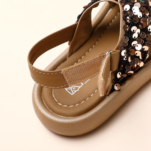 Girls Sandals Open Toe Glitter Flat Summer Shoes Cross Strappy Princess Non-Slip Dress Sliders For Toddler Little Big Kids3