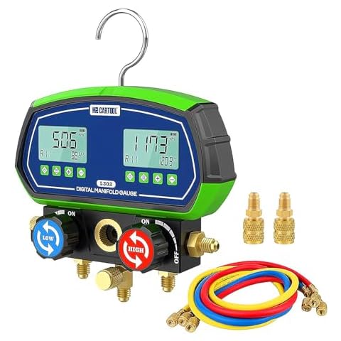 MR CARTOOL L302 Digital Manifold Gauge Set 2-Valve Refrigerant HVAC Systems Leakage Pressure Tester Tool with 3 Hoses for Air Conditioning Refrigeration Recharging Cover