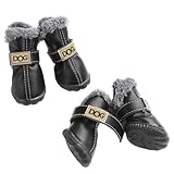 Hunde Winterstiefel 4ST, Regen-Schnee-Plüschtier-Booties Kleine Welpenschuhe | wasserdichte Winter-PU-Leder-Schneeschuhe für Hündchen