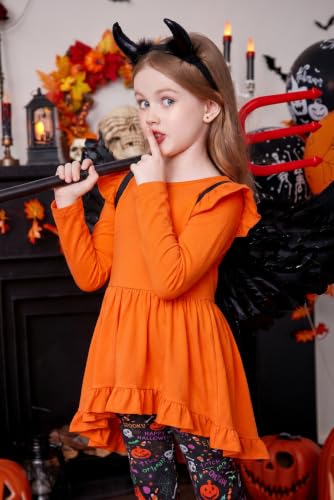 Image of Arshiner Toddler Girl Clothes Ruffle Trim Long Sleeve Pullover Top and Floral Print Leggings Fall Outfits Kids Clothing Sets