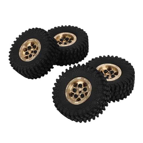 1.0 beadlock Wheels and Tires Set Brass Heavy Weight - 1.0 RC Wheel Rims with Brass Rings Deep Dish Wheel Rims for 1/18 TRX4M Crawler RC Crawler Upgrade Parts-Style B Gold