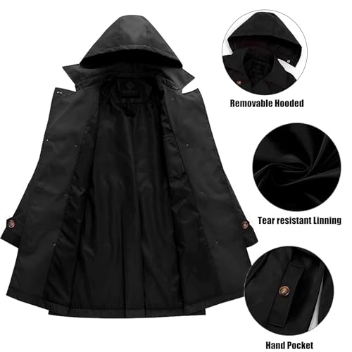 Image of Womens Trench Coat Double-Breasted Long windbreak Belted Slim Outerwear Coat with Detachable Hood S-2XL